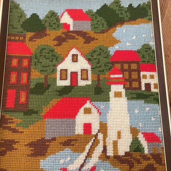 Vintage Needle point cap  cod village  so well made  grannycore country core - Picture 2 of 5